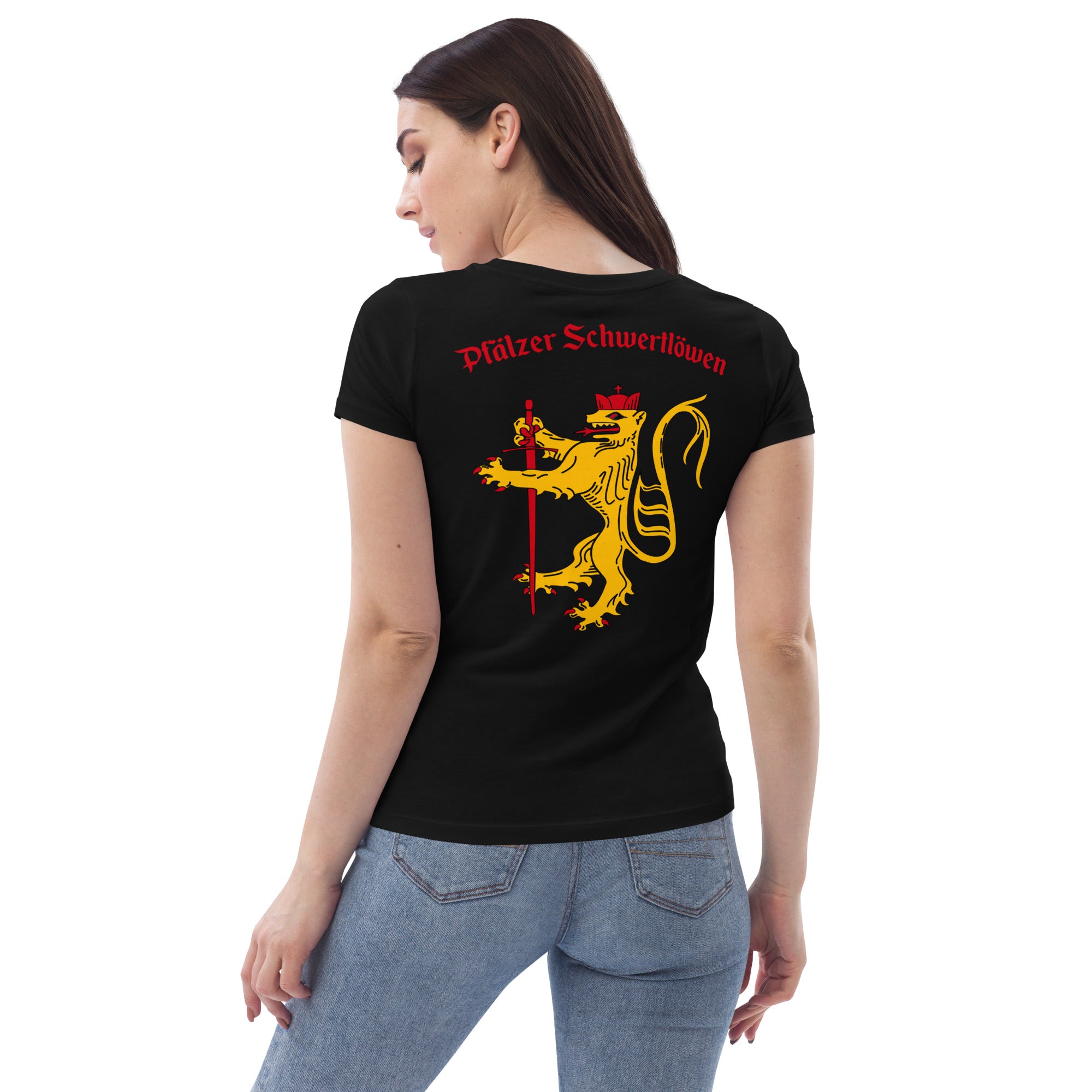 Pfälzer Schwertlöwen - Baumwoll-T-Shirt für Damen - Stick und Druck